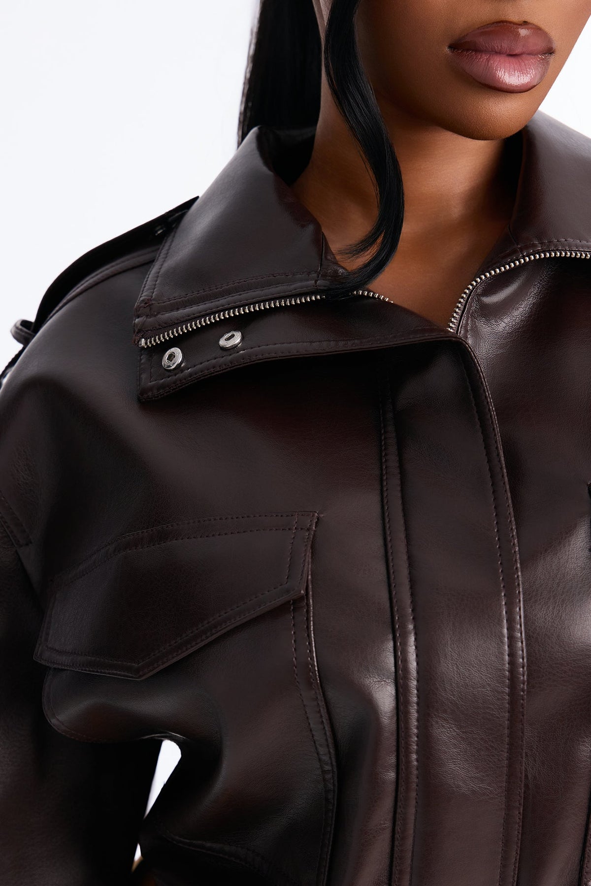 Midnight Moves Faux Leather Bomber Jacket - Chocolate