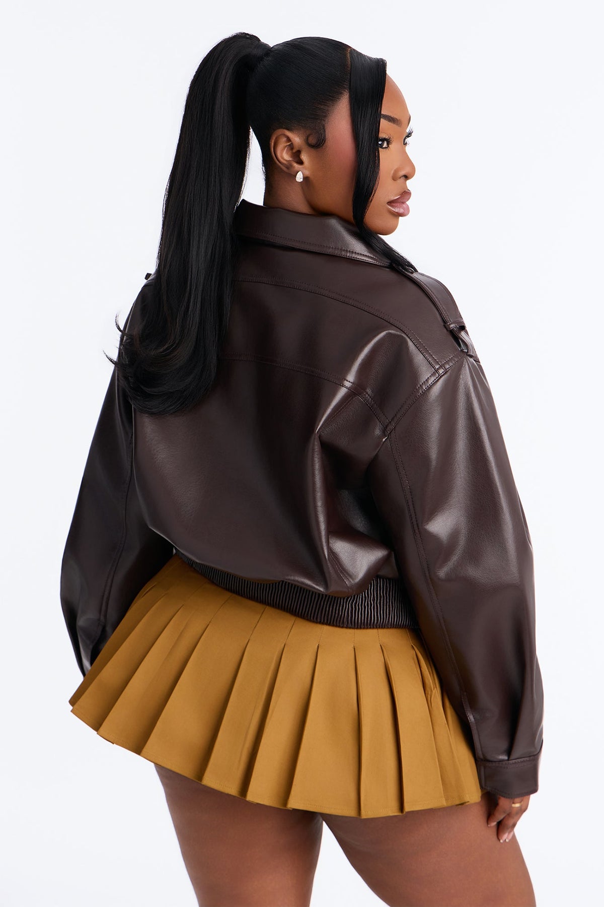 Midnight Moves Faux Leather Bomber Jacket - Chocolate