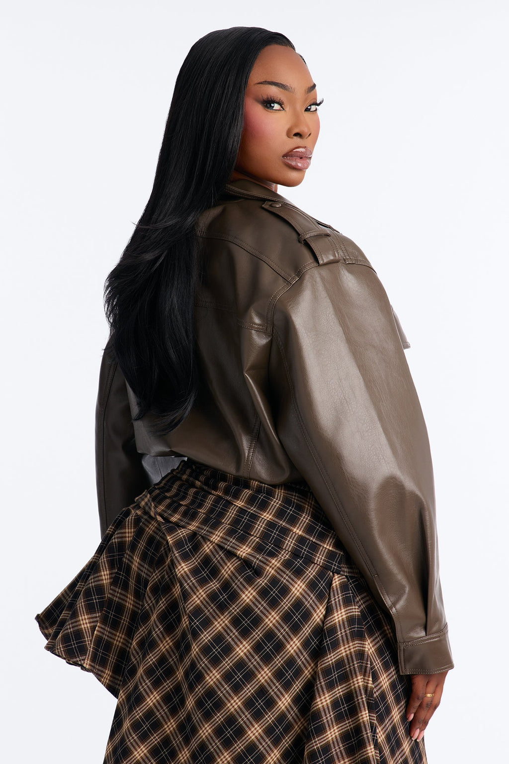 Midnight Moves Faux Leather Bomber Jacket - Olive