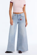 Oh Cherie Stretch Wide Leg Jeans - Light Wash