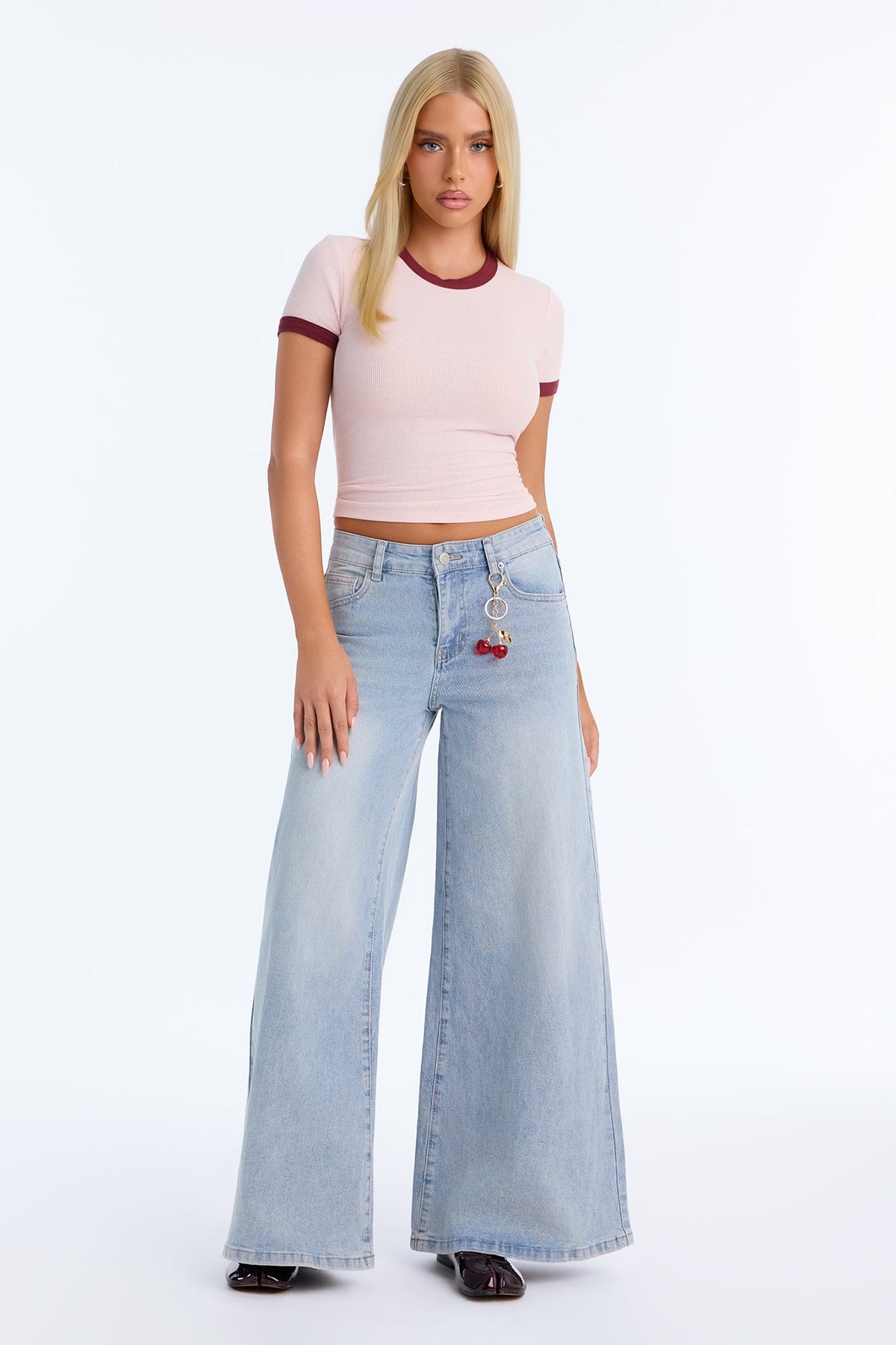 Oh Cherie Stretch Wide Leg Jeans - Light Wash