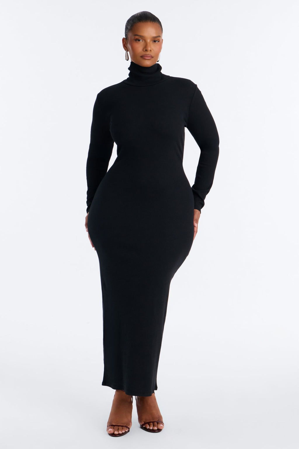 Alina Turtleneck Ribbed Midi Dress - Black