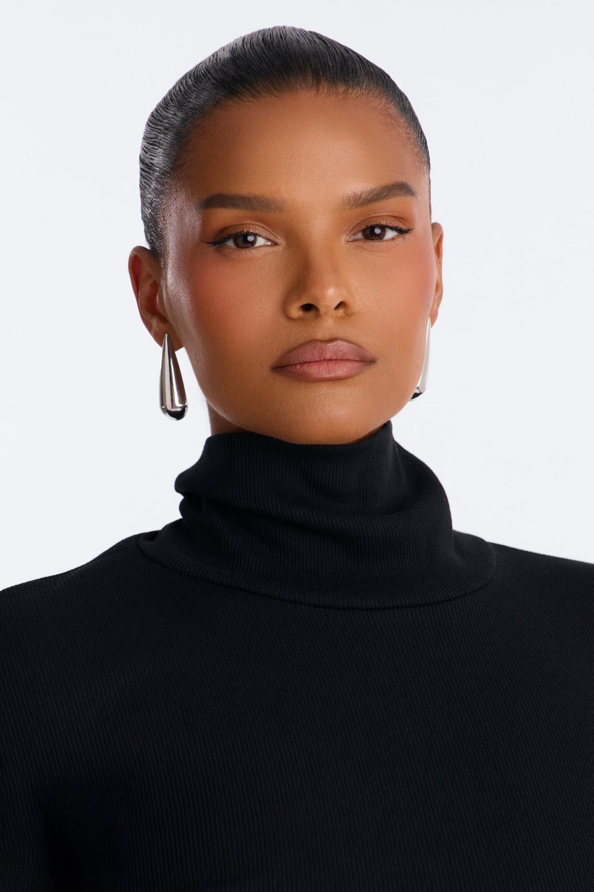 Alina Turtleneck Ribbed Midi Dress - Black