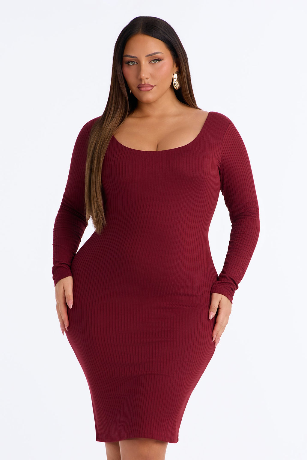 Mya Double Lined Midi Dress - Burgundy