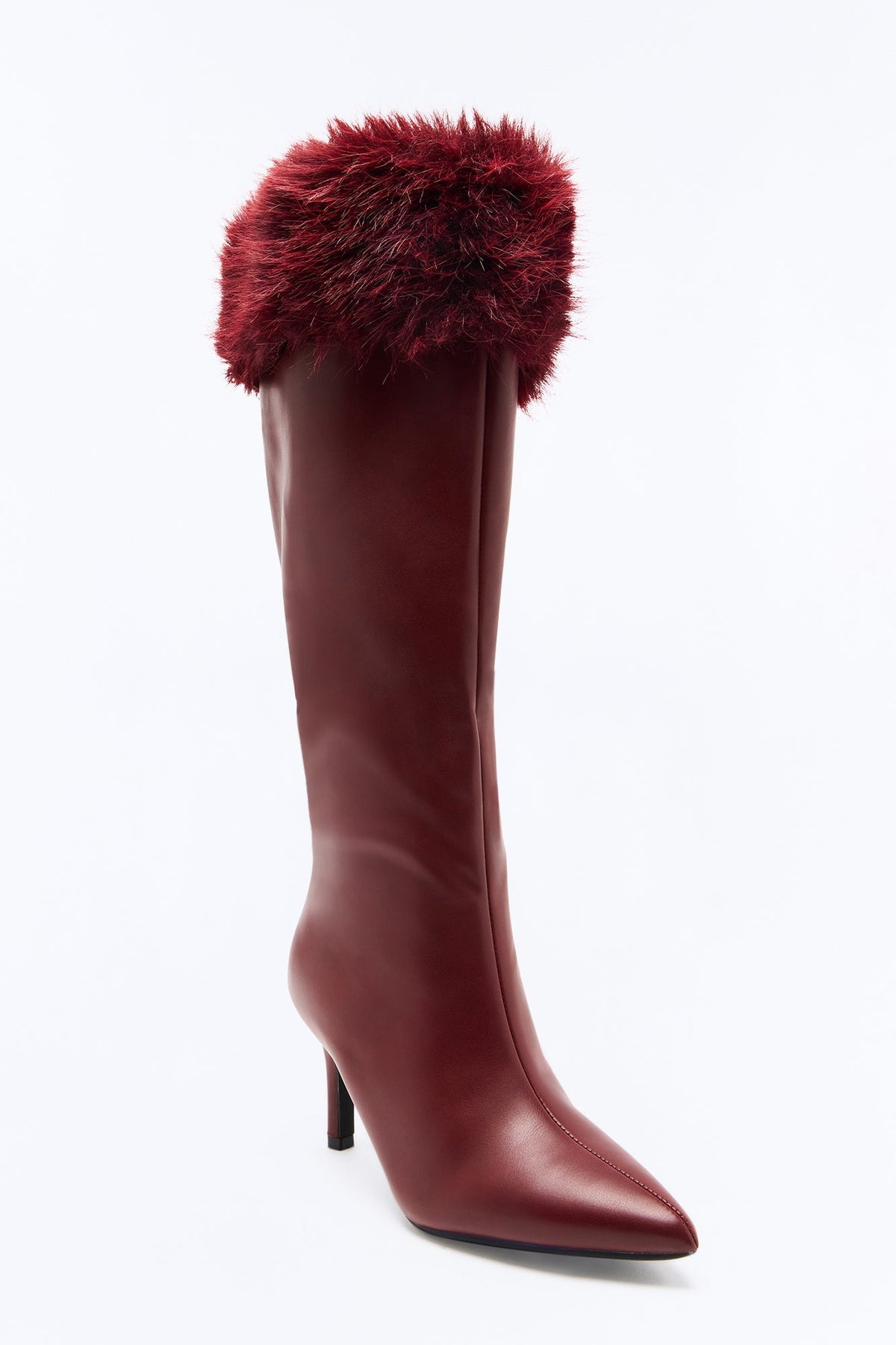 Regal Faux Fur Trim Boots - Burgundy