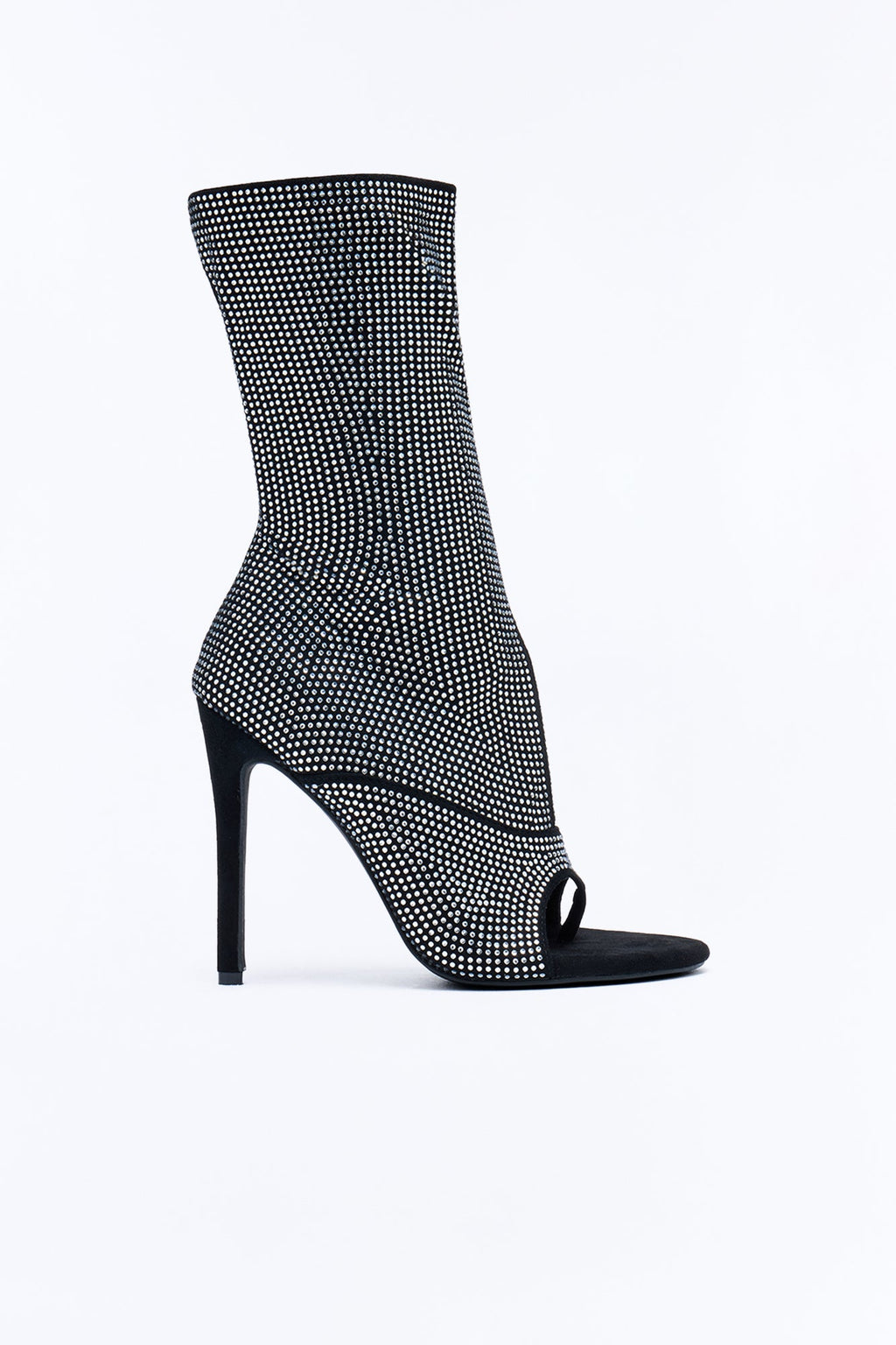 Zaria Rhinestone Stiletto Booties - Black/Silver
