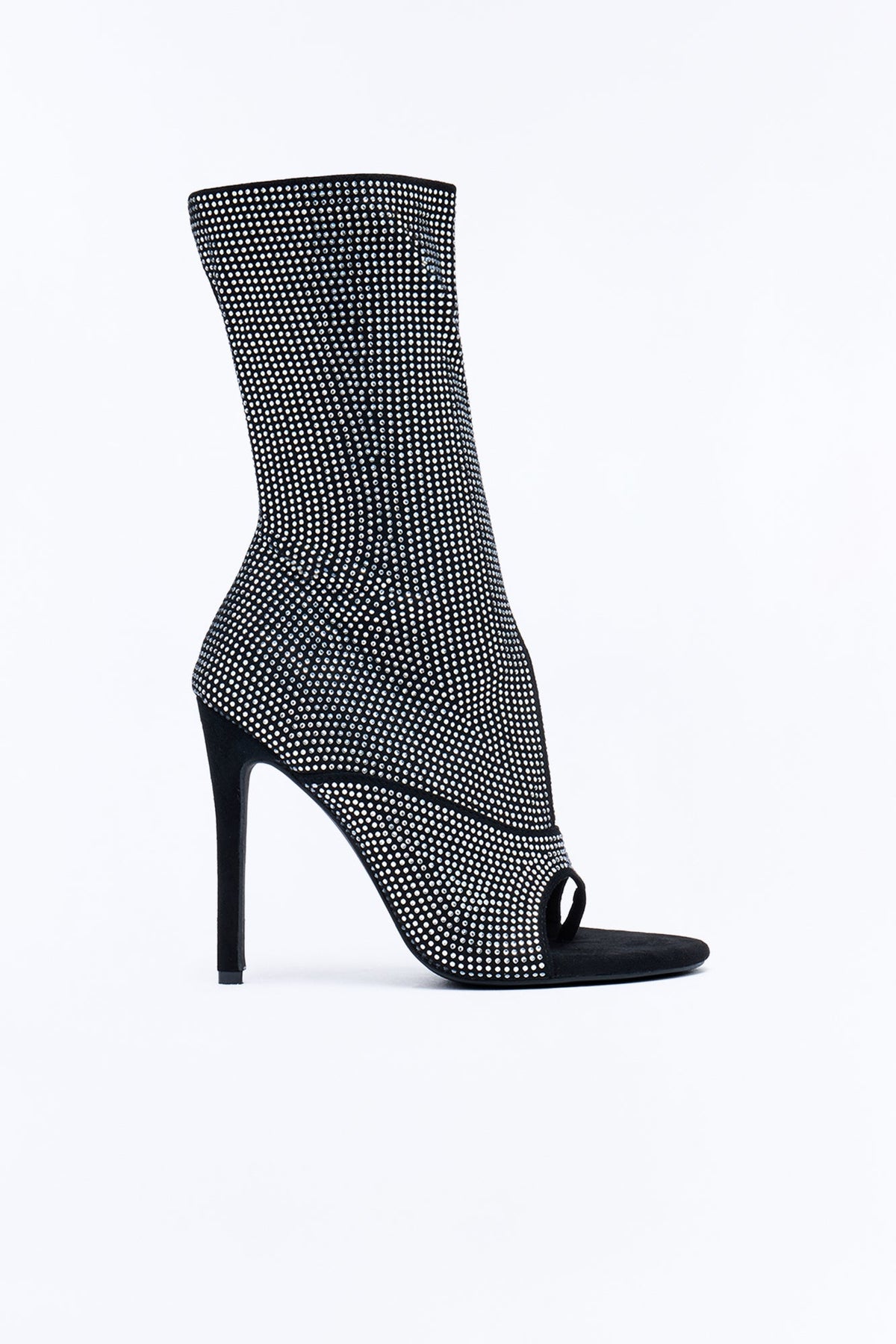 Zaria Rhinestone Stiletto Booties - Black/Silver
