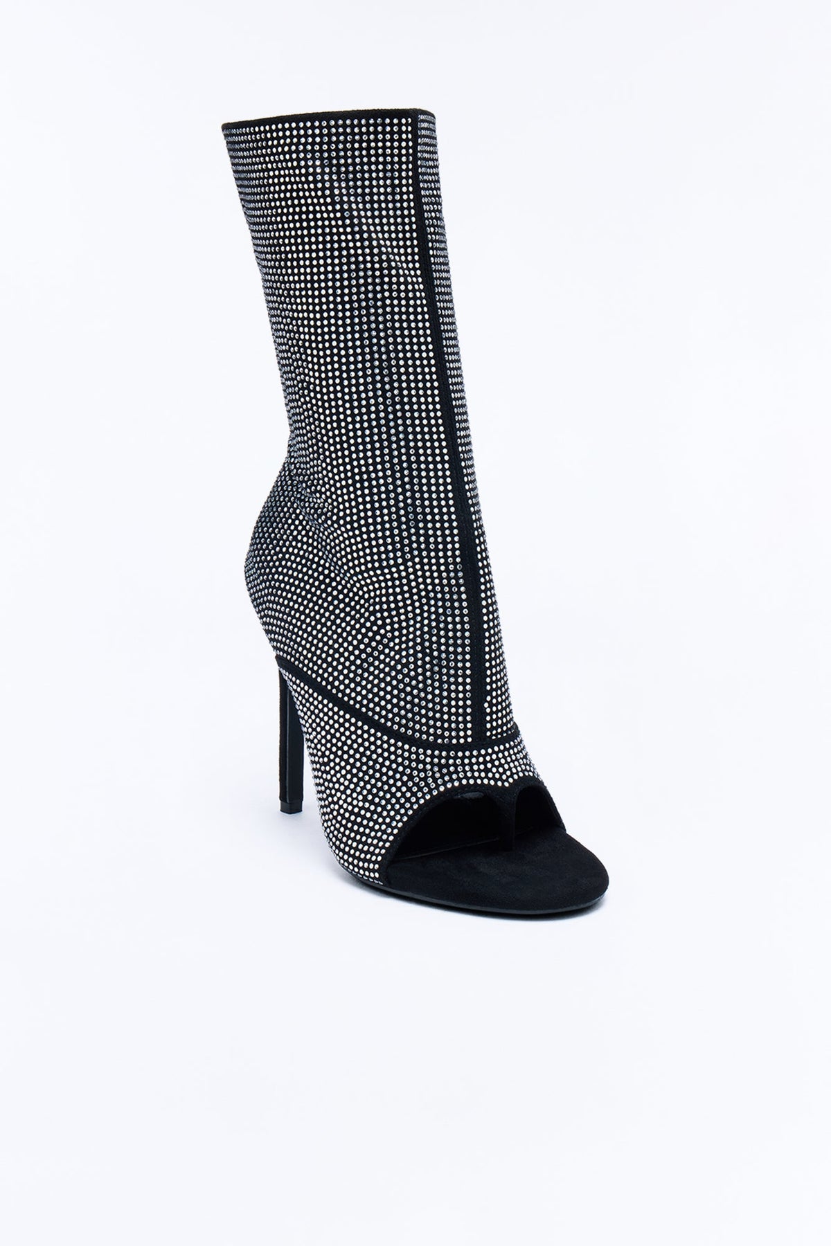 Zaria Rhinestone Stiletto Booties - Black/Silver