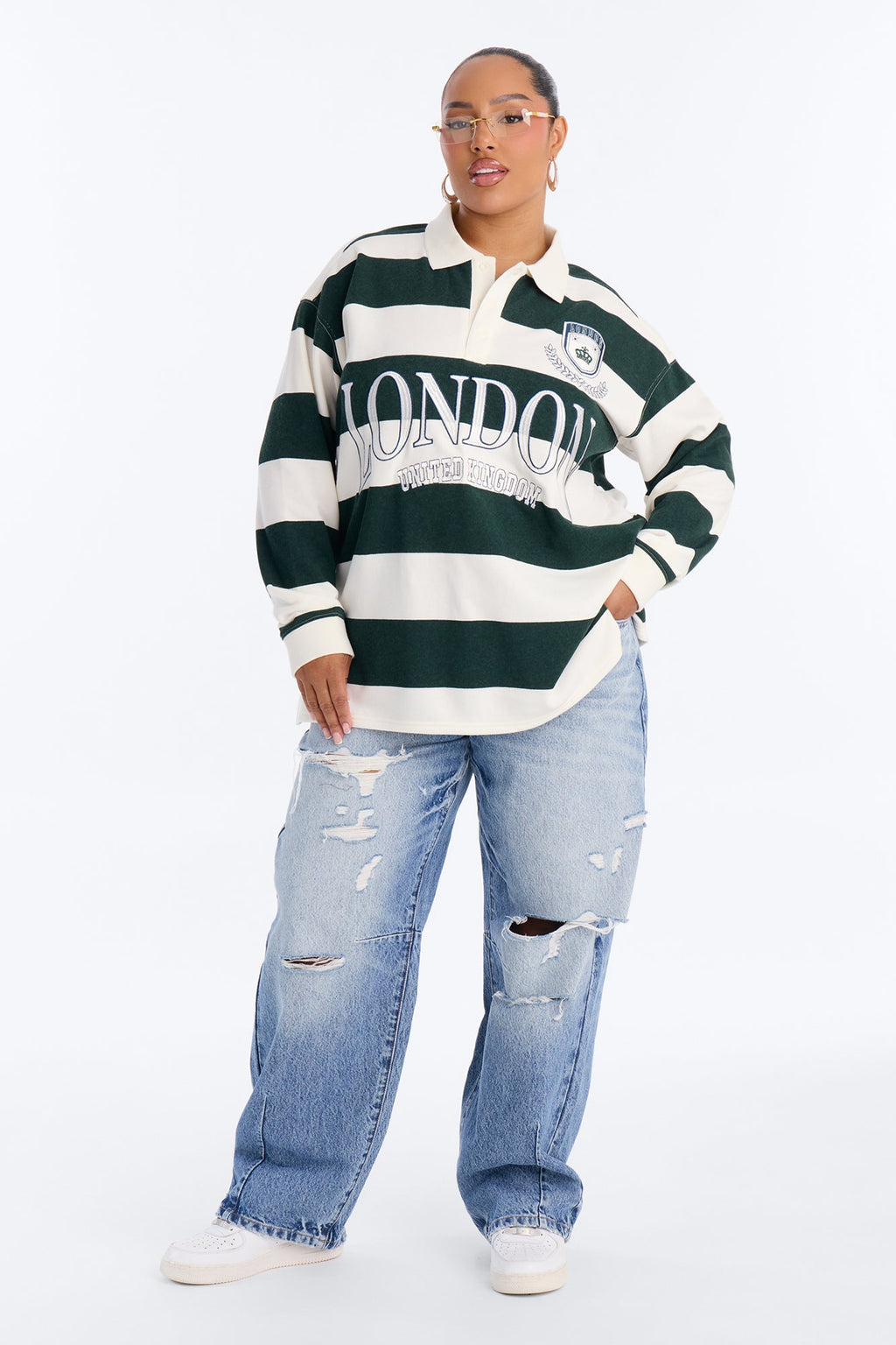 London Embroidered Striped Polo - Green/combo