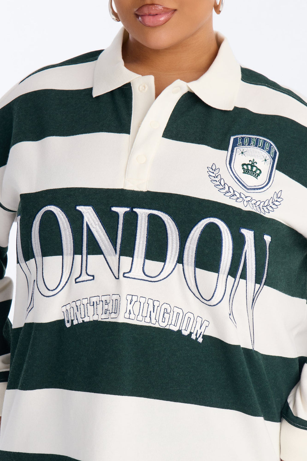 London Embroidered Striped Polo - Green/combo