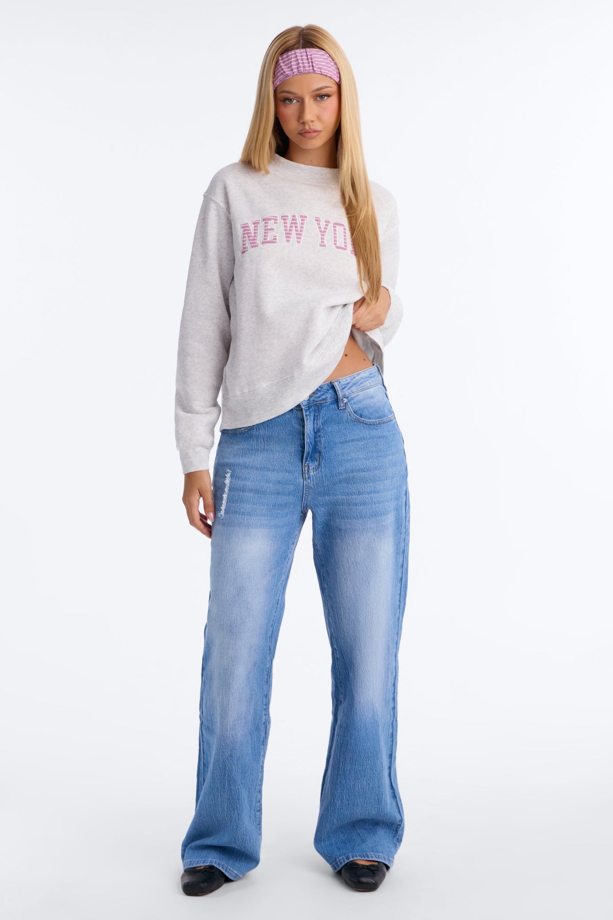New York Stroll Mock Neck Sweatshirt - Light Grey