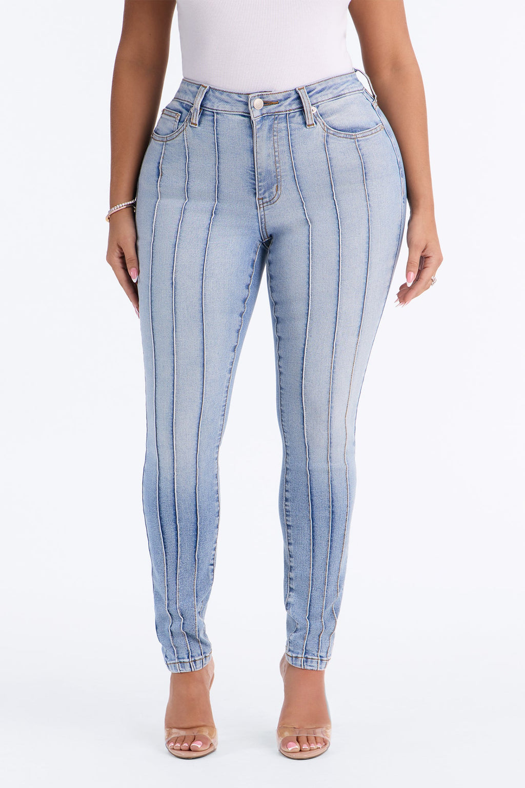Paris Pintucks High Rise Stretch Skinny Jeans - Light Wash