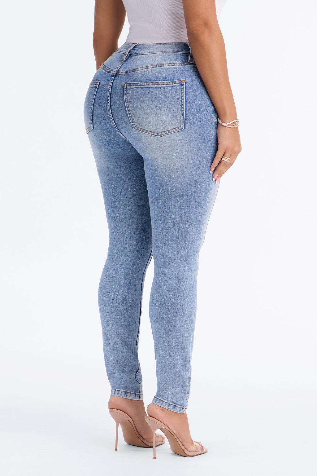 Paris Pintucks High Rise Stretch Skinny Jeans - Light Wash