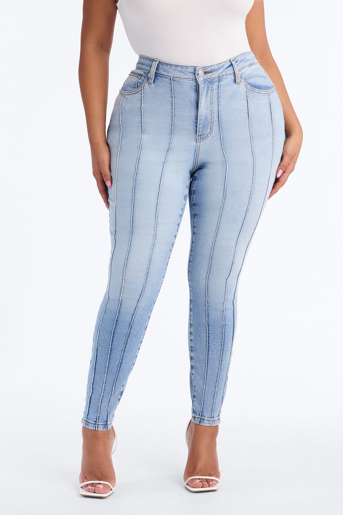 Paris Pintucks High Rise Stretch Skinny Jeans - Light Wash