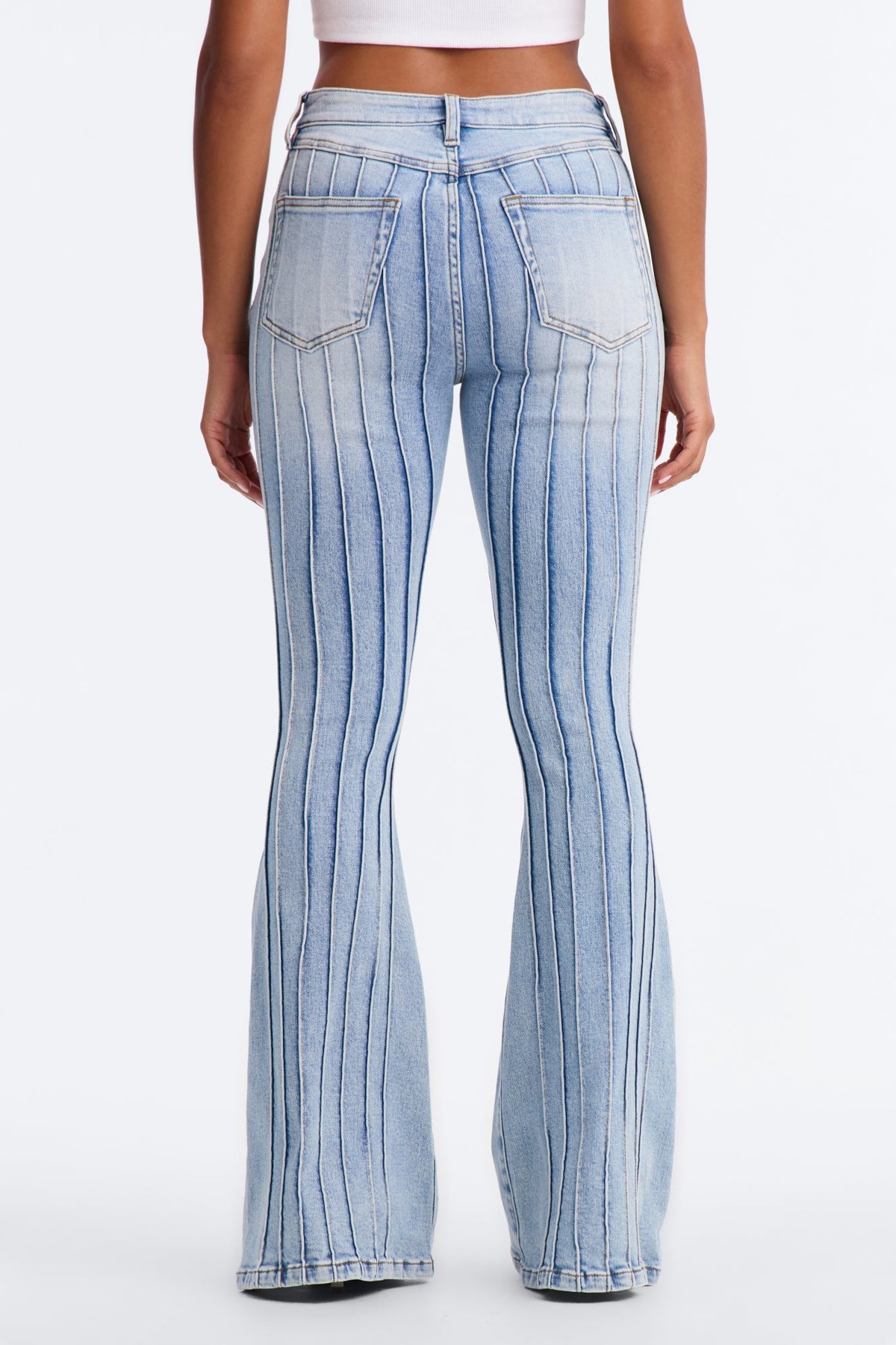 Paris Pintucks High Rise Stretch Flare Jeans - Light Wash