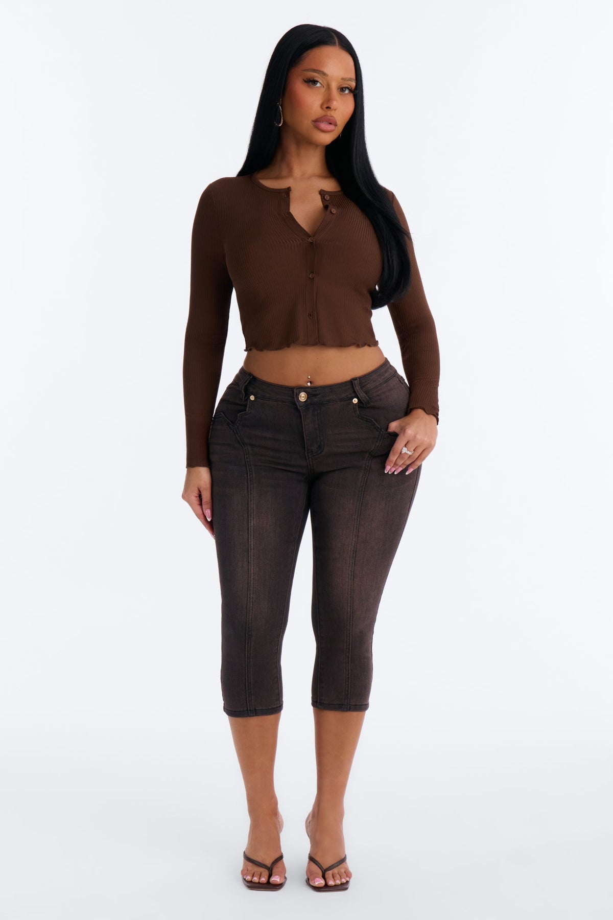 The Encore Low Rise Stretch Capri Skinny Jeans - Brown