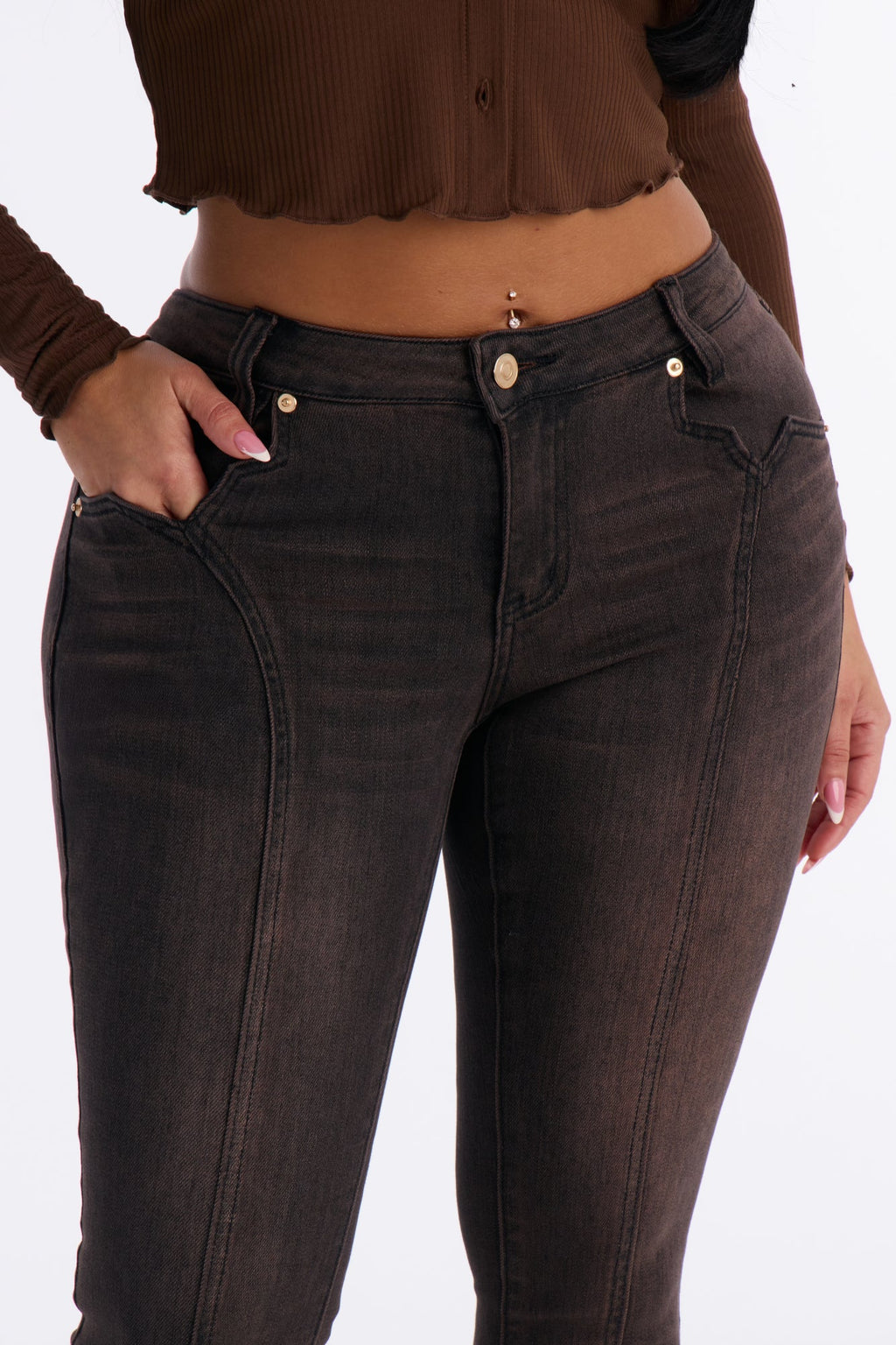 The Encore Low Rise Stretch Capri Skinny Jeans - Brown