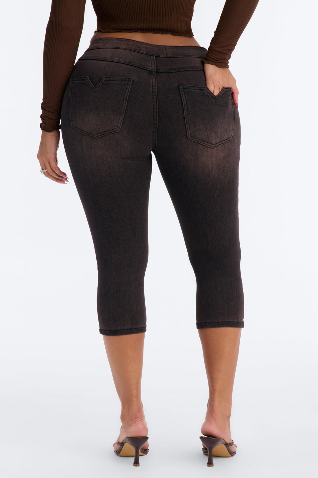 The Encore Low Rise Stretch Capri Skinny Jeans - Brown