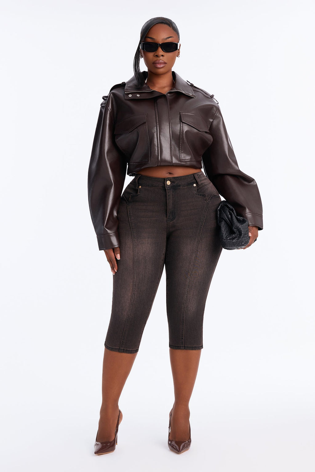 The Encore Low Rise Stretch Capri Skinny Jeans - Brown
