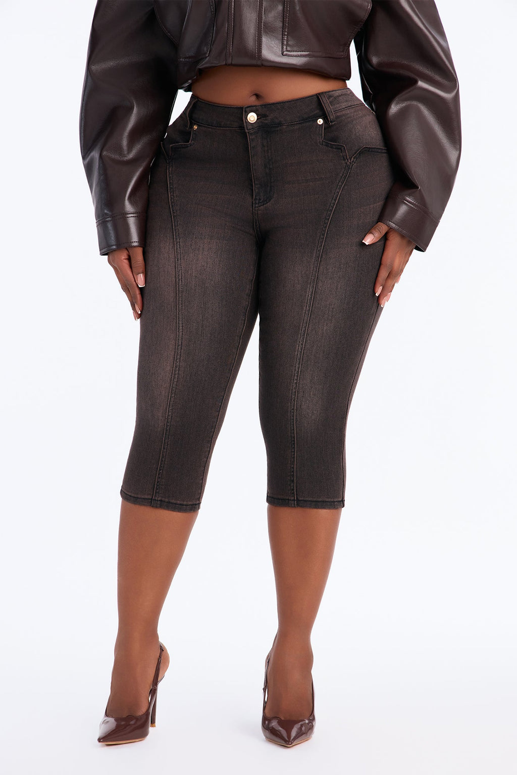The Encore Low Rise Stretch Capri Skinny Jeans - Brown