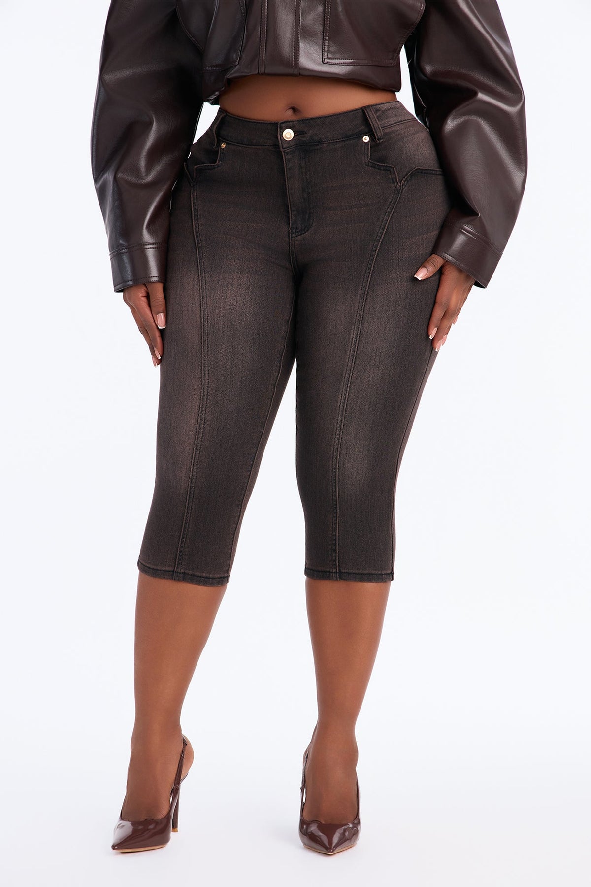 The Encore Low Rise Stretch Capri Skinny Jeans - Brown