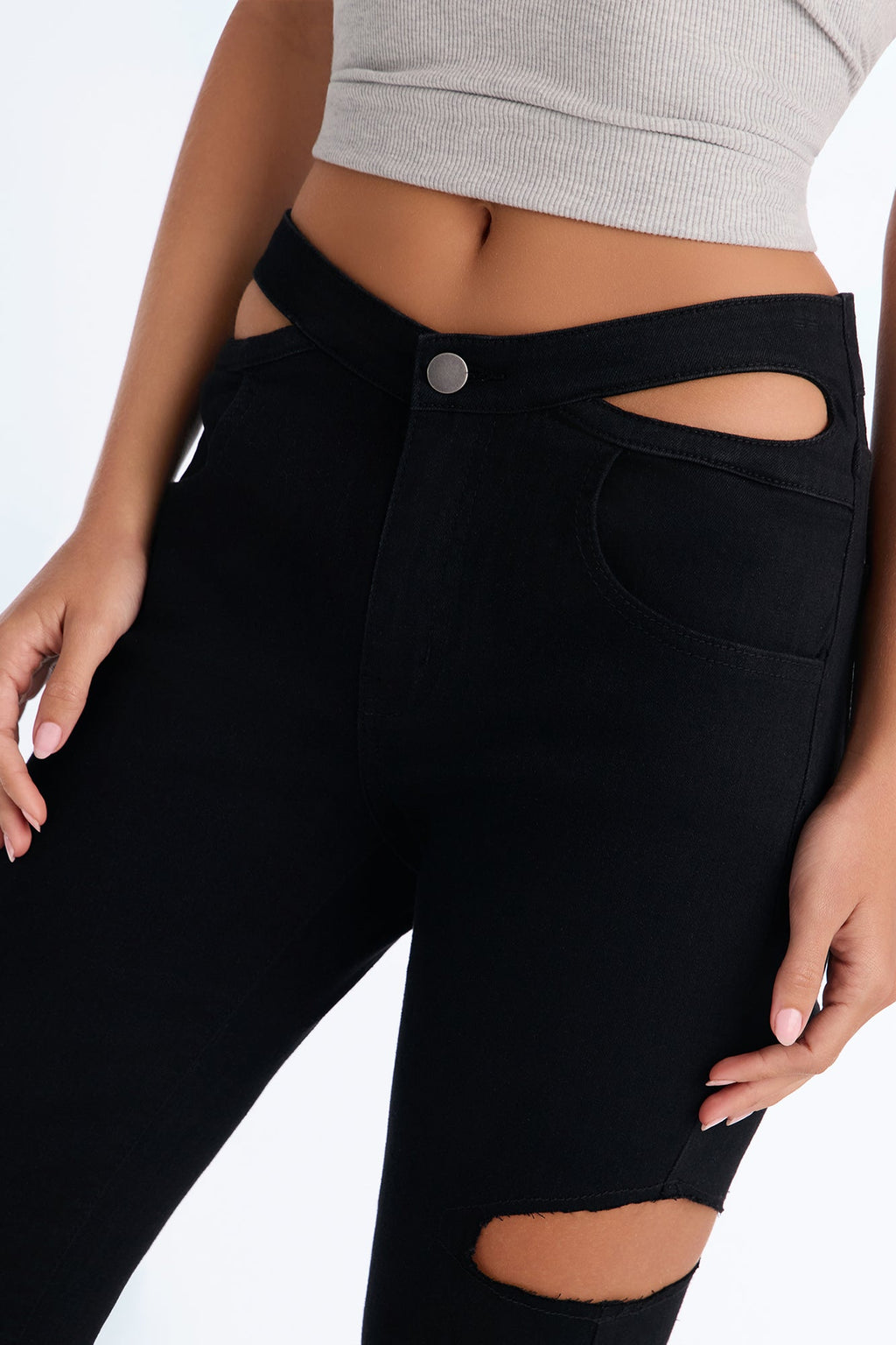 Eternal Nights Cut Out Stretch Flare Jeans - Black