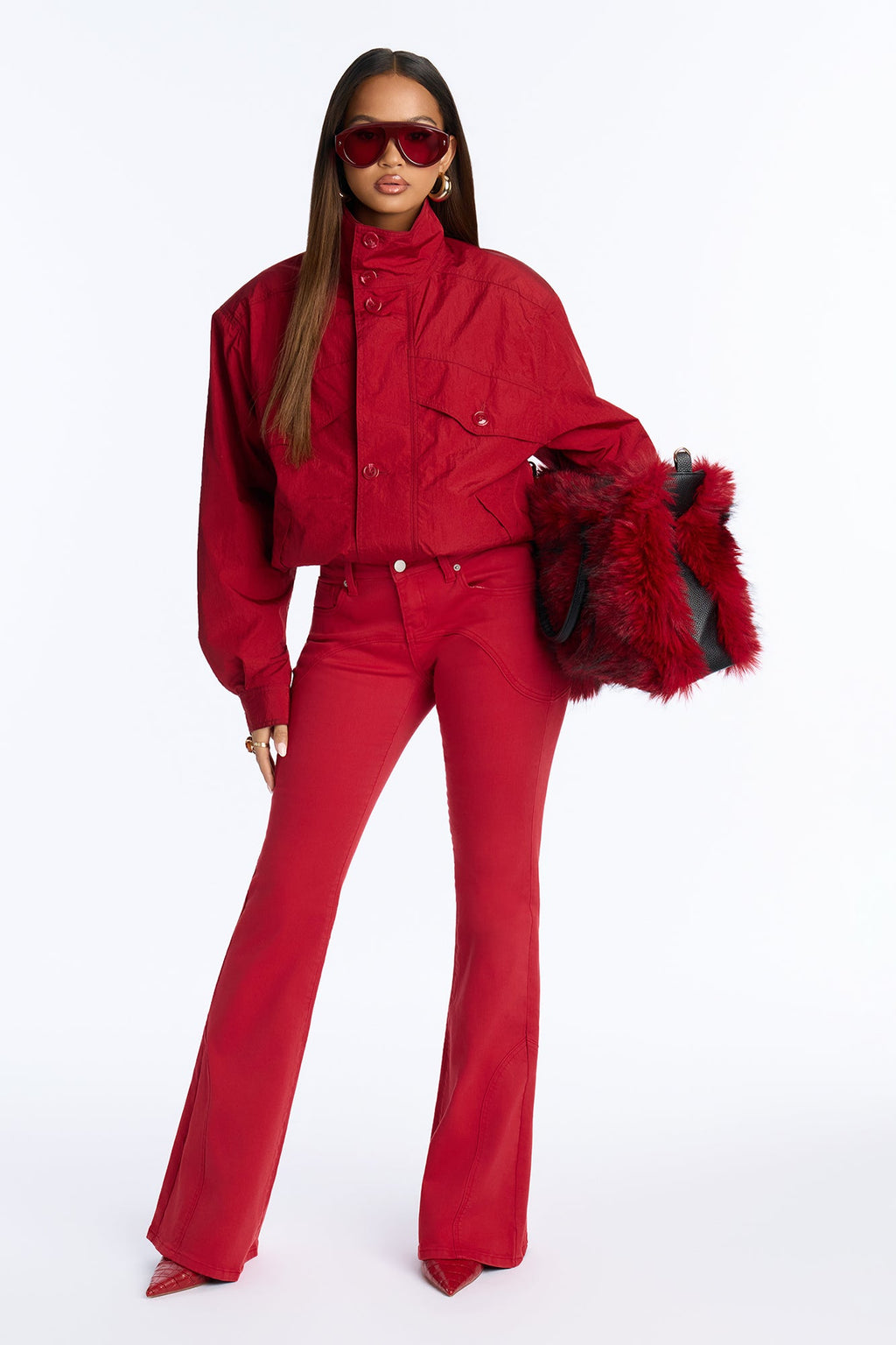 Poppy Premium Soft Stretch Low Rise Flare Jeans - Red