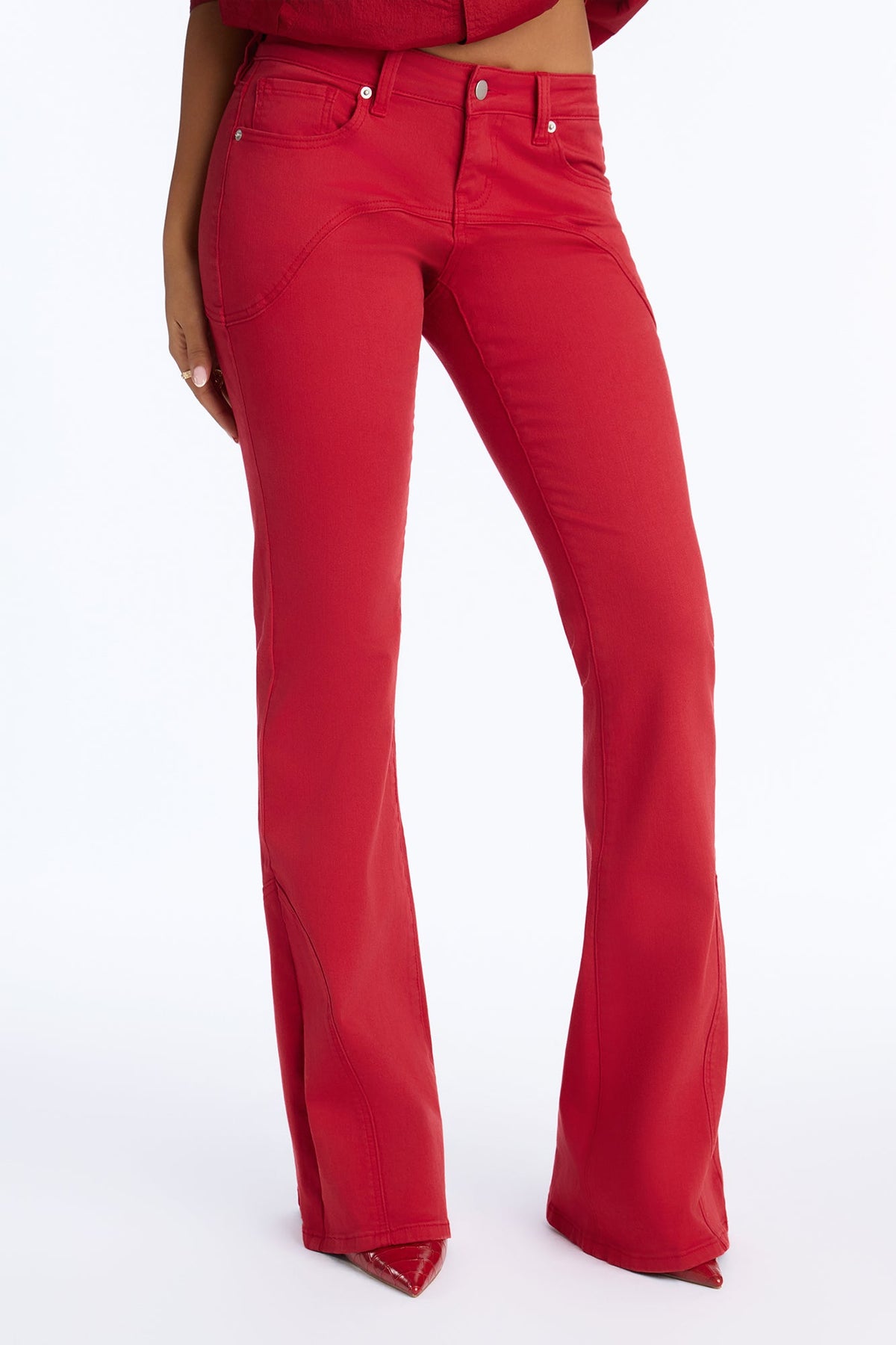 Poppy Premium Soft Stretch Low Rise Flare Jeans - Red