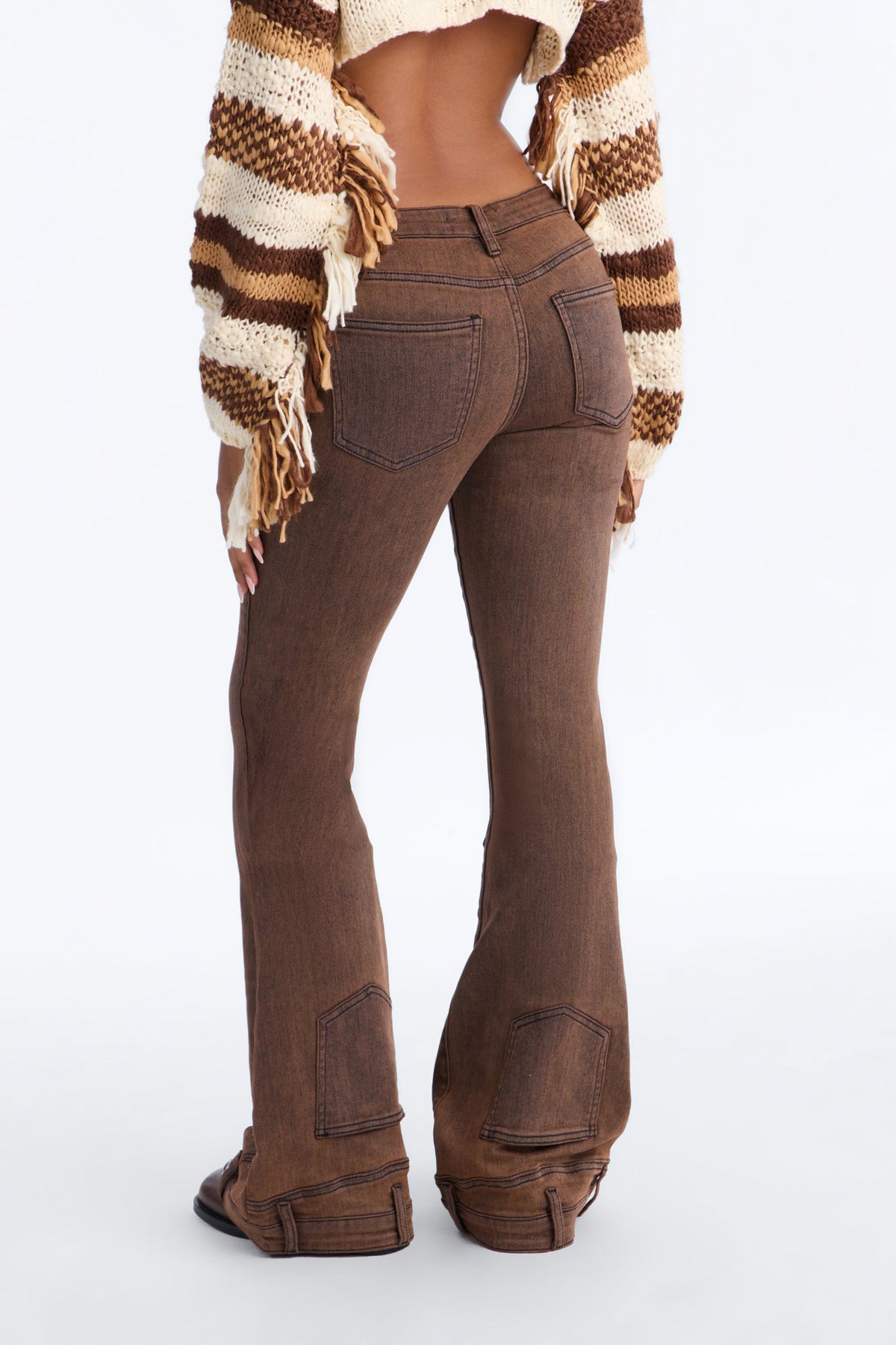 A Hot Take Upside Down Low Rise Stretch Flare Jeans - Rust
