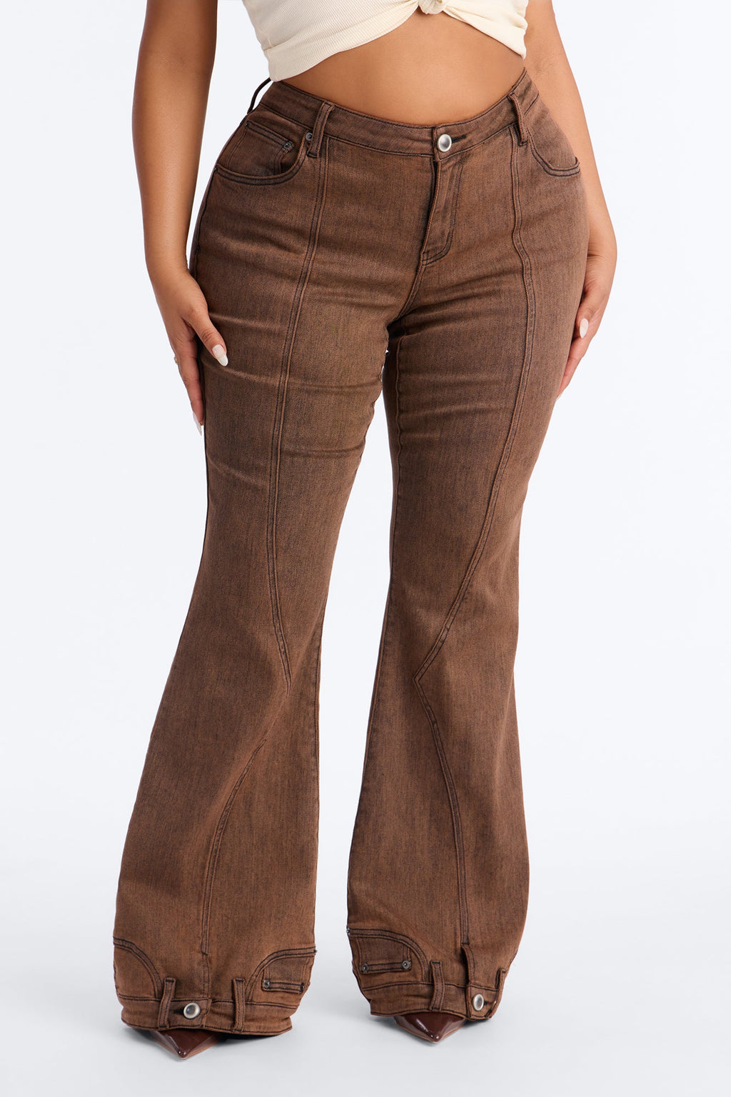 A Hot Take Upside Down Low Rise Stretch Flare Jeans - Rust