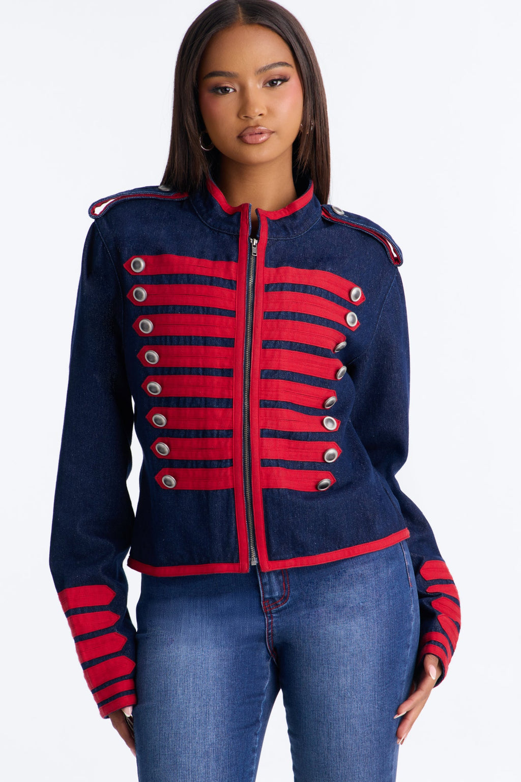 Bonaparte Military Zip Denim Jacket - Dark Wash