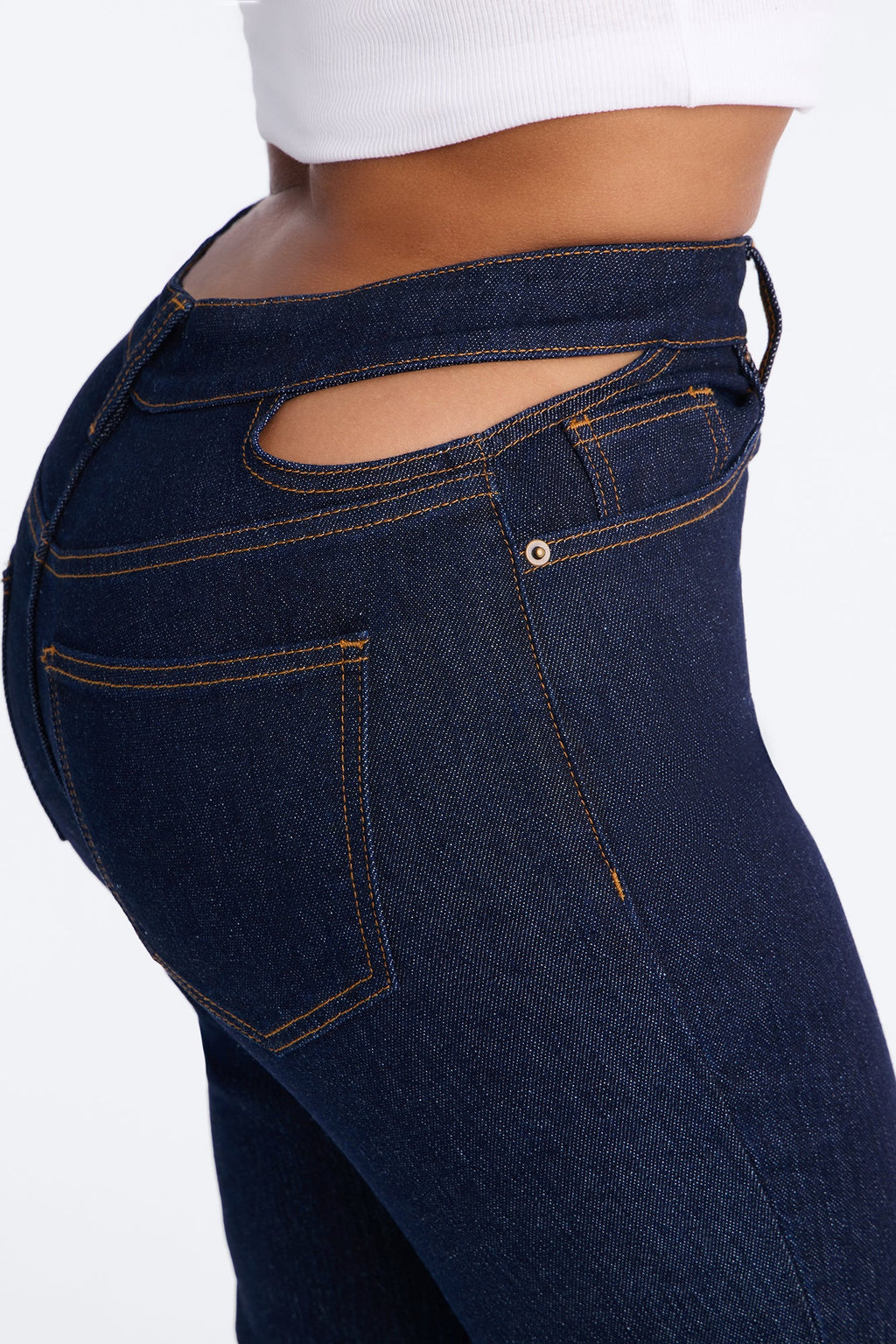 Roma Cut Out Straight Leg Cigarette Jeans - Dark Denim