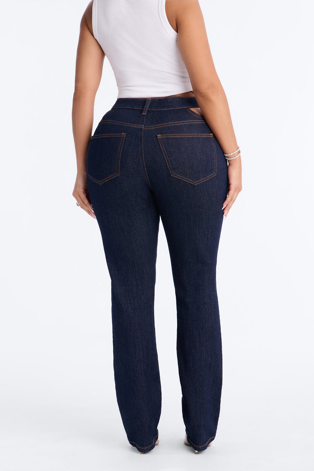 Roma Cut Out Straight Leg Cigarette Jeans - Dark Denim