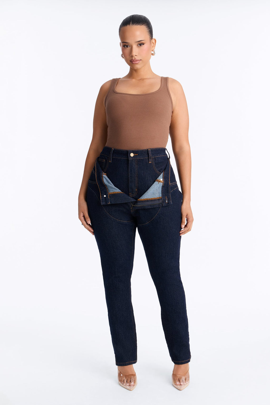 Good Intention Double Waistband High Rise Skinny Jeans - Dark Denim