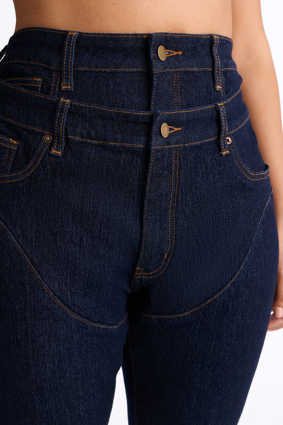 Good Intention Double Waistband High Rise Skinny Jeans - Dark Denim