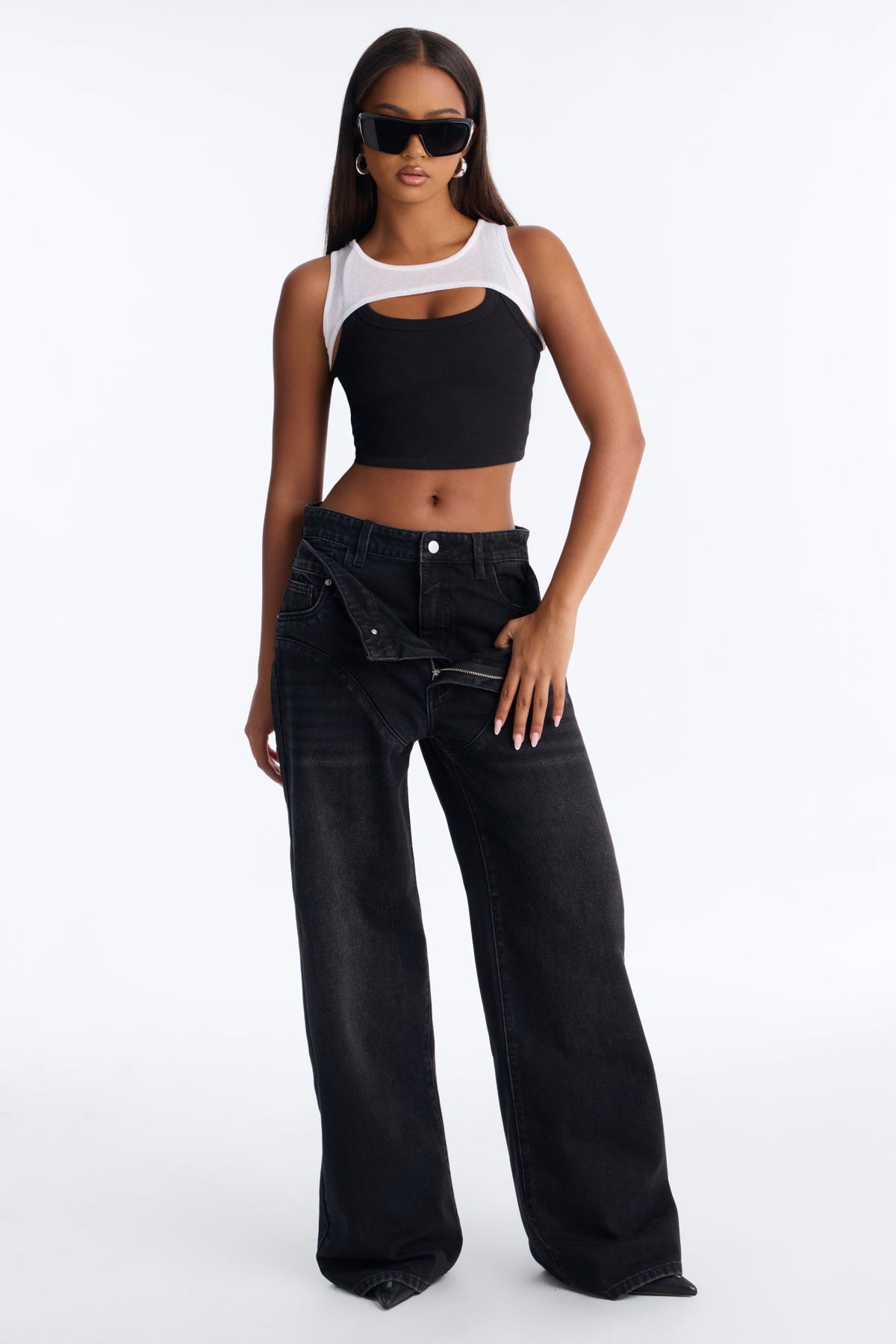 Toronto Double Waistband Straight Leg Jeans - Black Wash