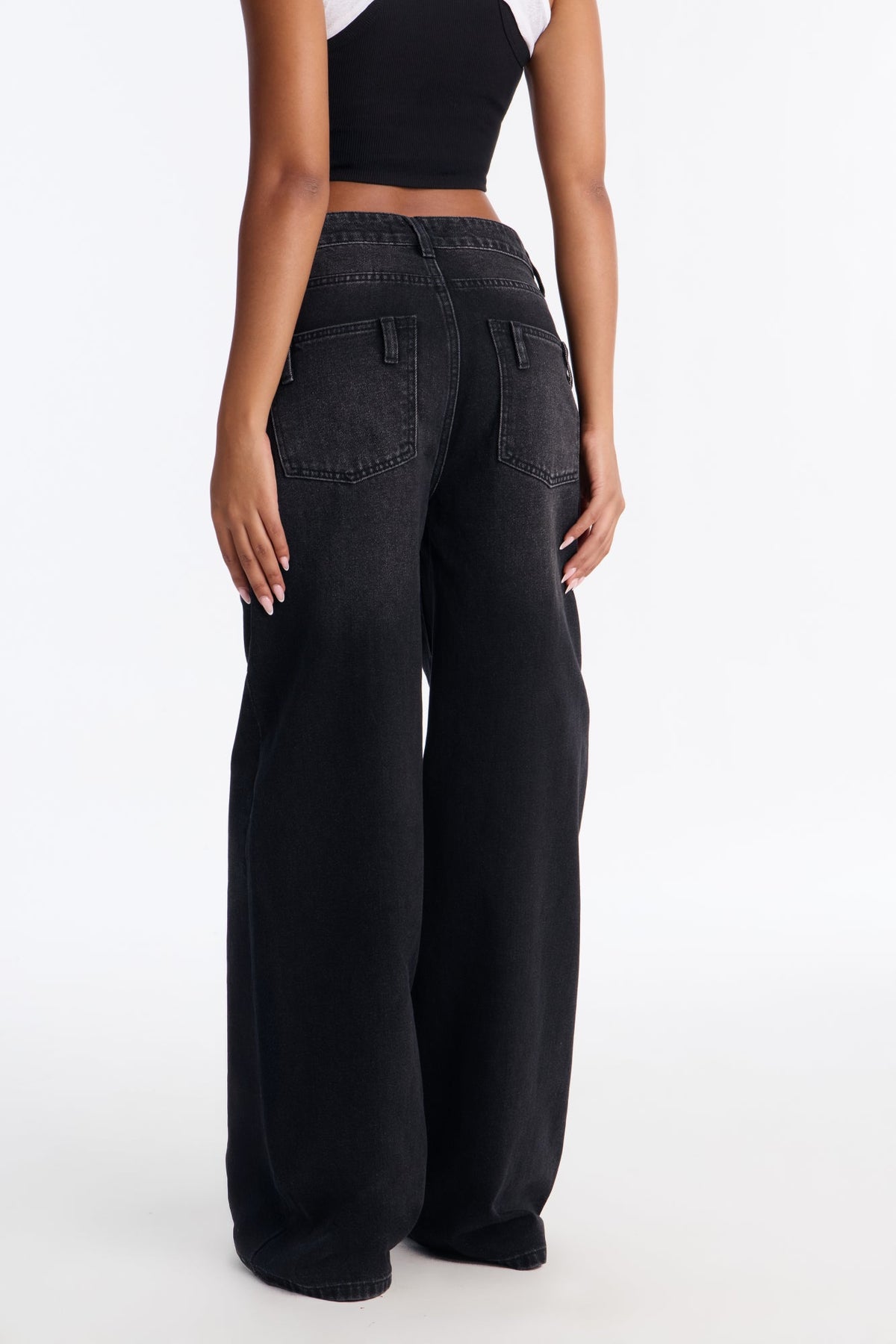 Toronto Double Waistband Straight Leg Jeans - Black Wash