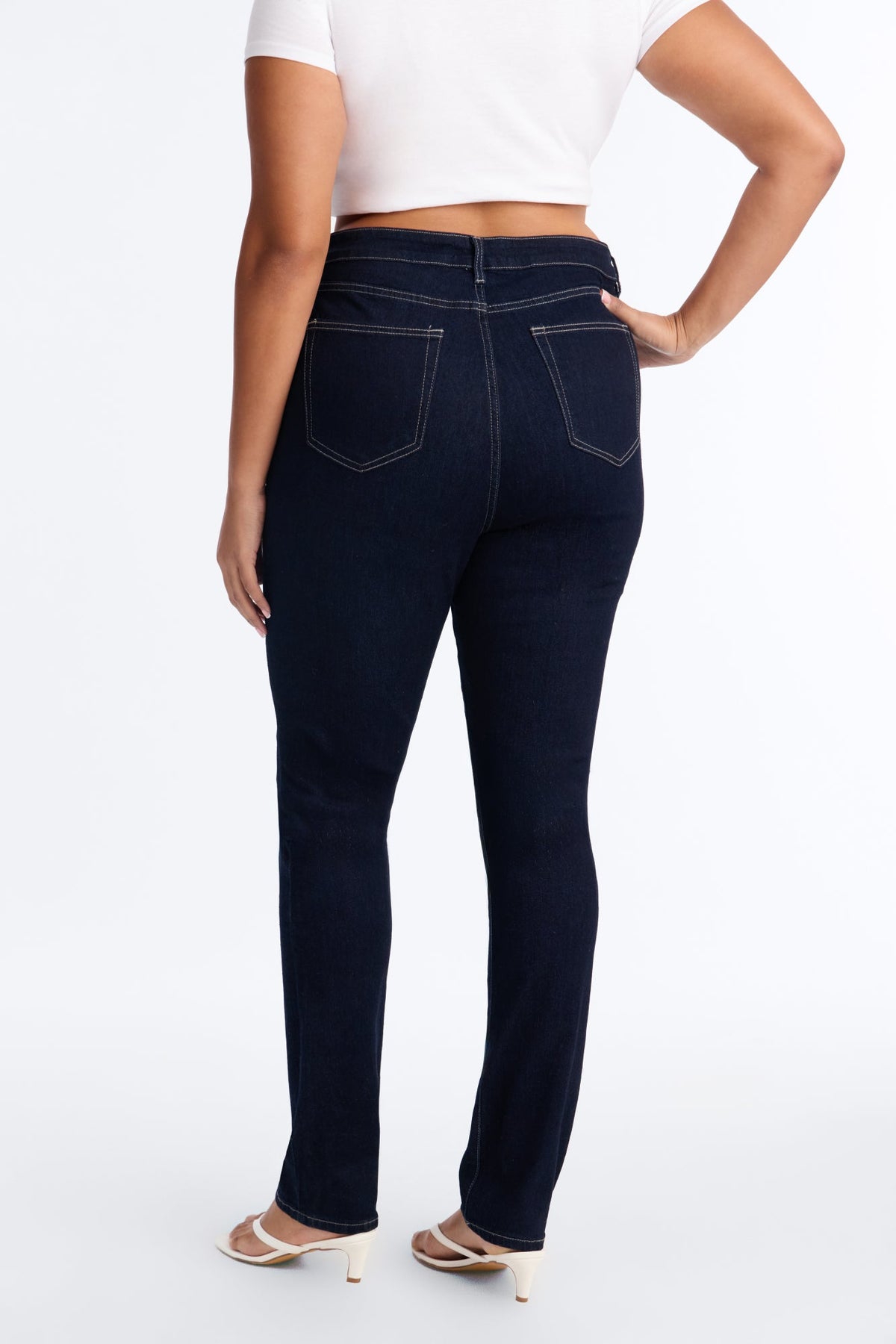 Think Twice Double Waistband High Rise Stacked Skinny Jeans - Dark Denim