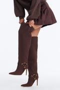Read the Room Knee High Heeled Boots - Brown