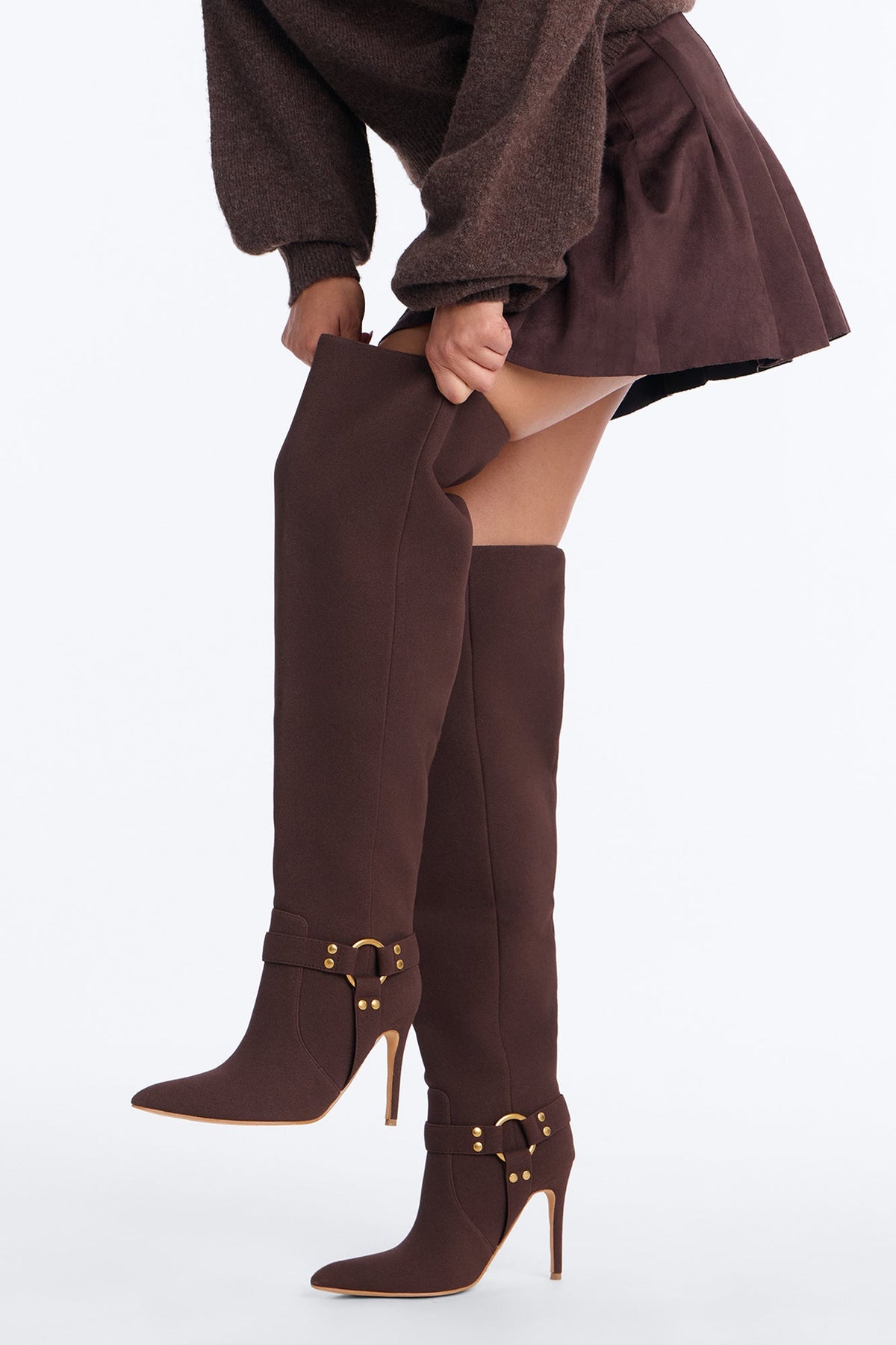 Read the Room Knee High Heeled Boots - Brown