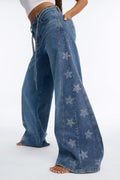 Seeing Stars Embellished Belted Wide Leg Jeans - Medium Wash