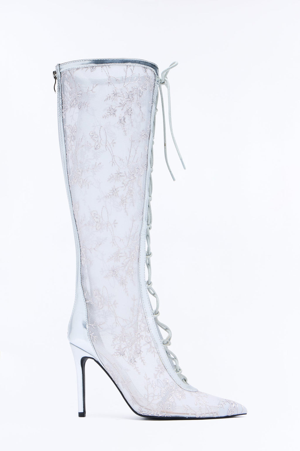 Rowen Lace Up Heeled Boots - Silver