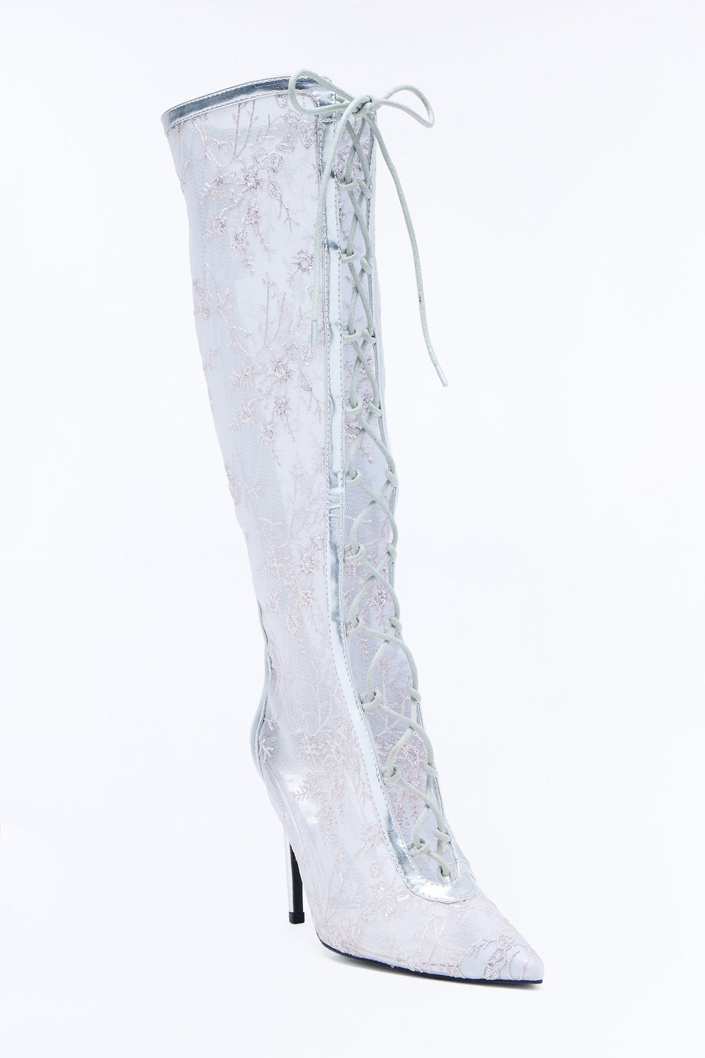 Rowen Lace Up Heeled Boots - Silver