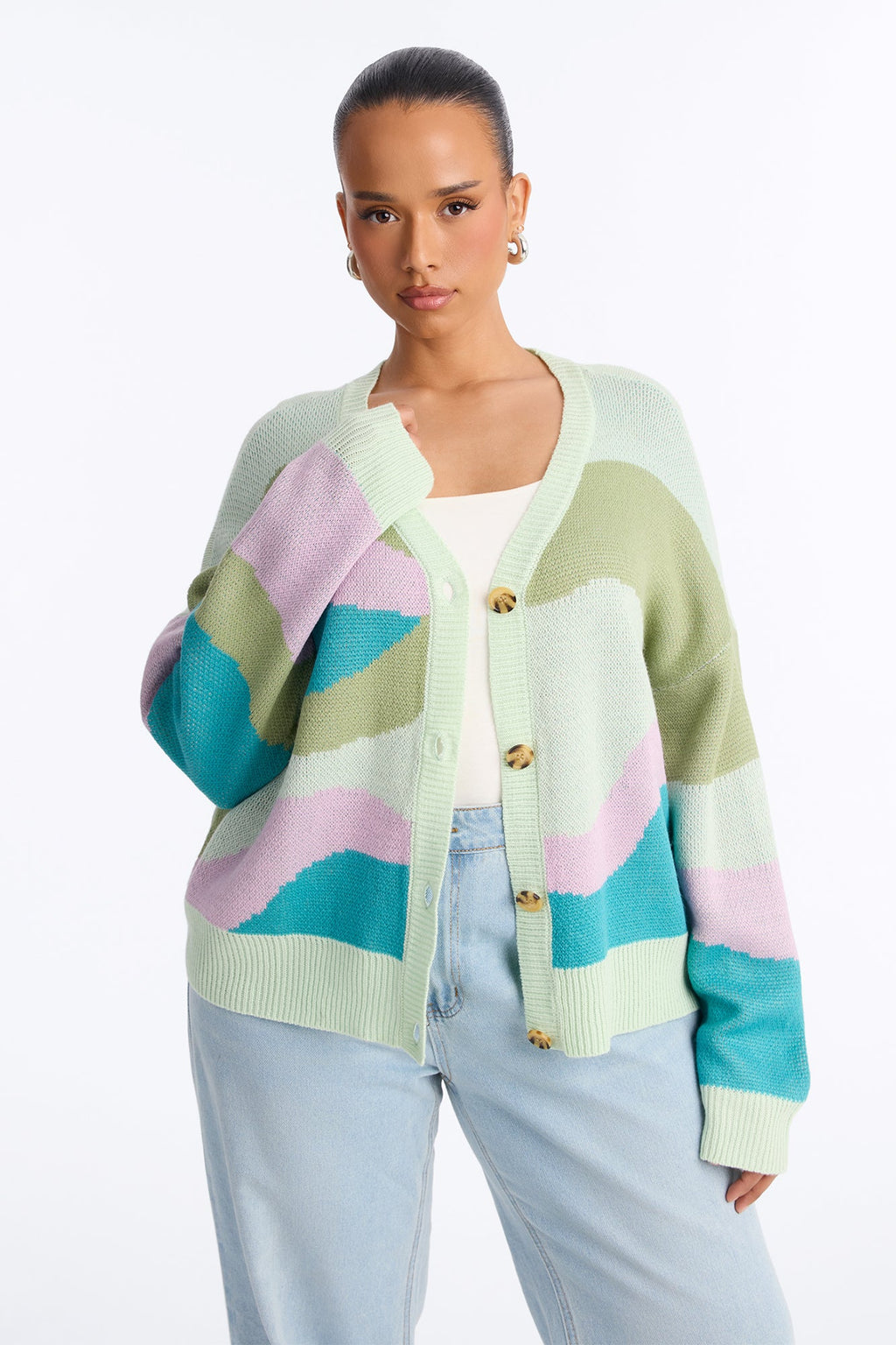 Electric Sky Abstract Cardigan - Green/combo