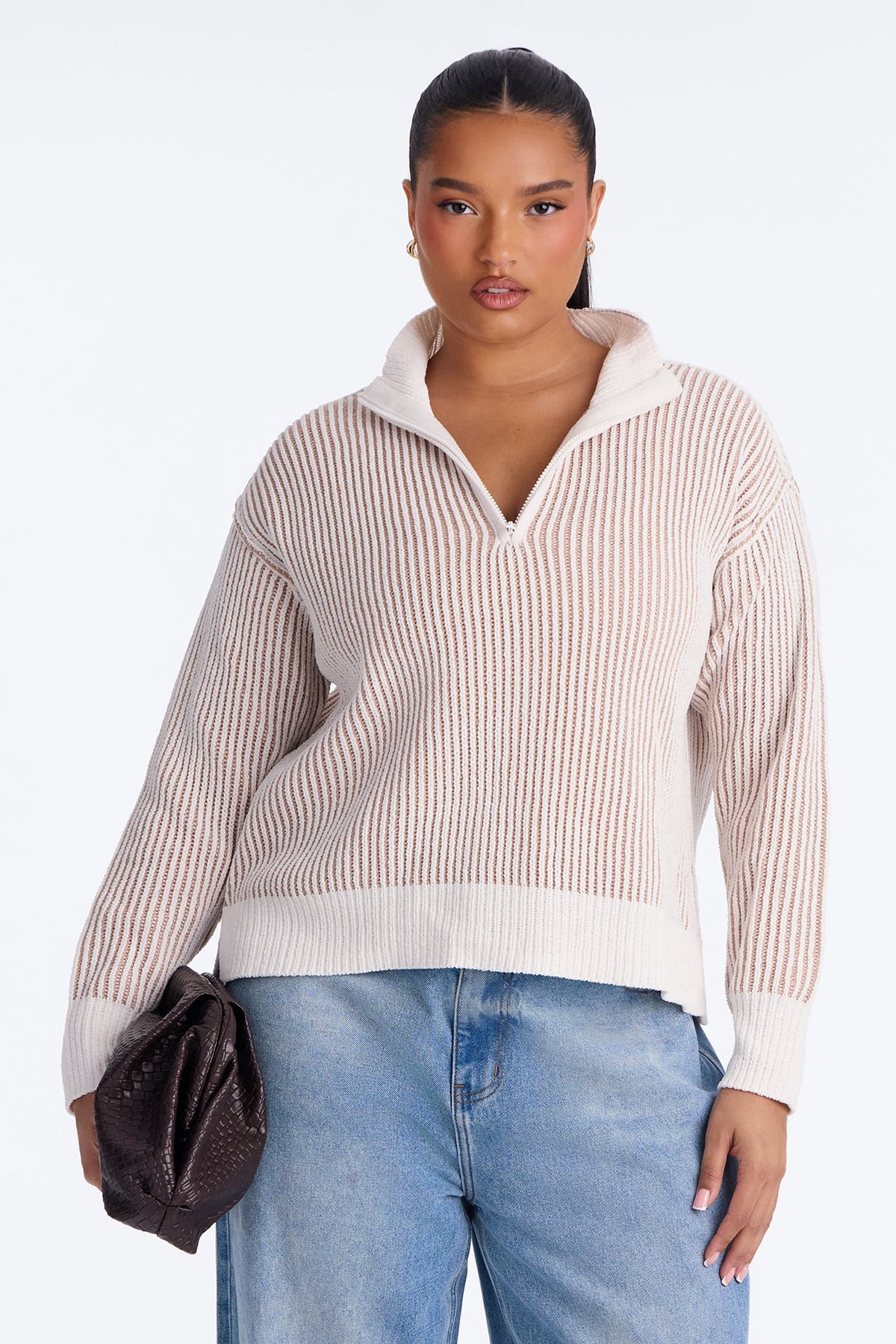 Fall Back Quarter Zipper Sweater - Taupe/combo