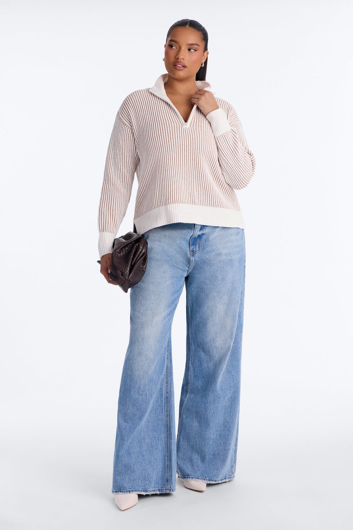 Fall Back Quarter Zipper Sweater - Taupe/combo