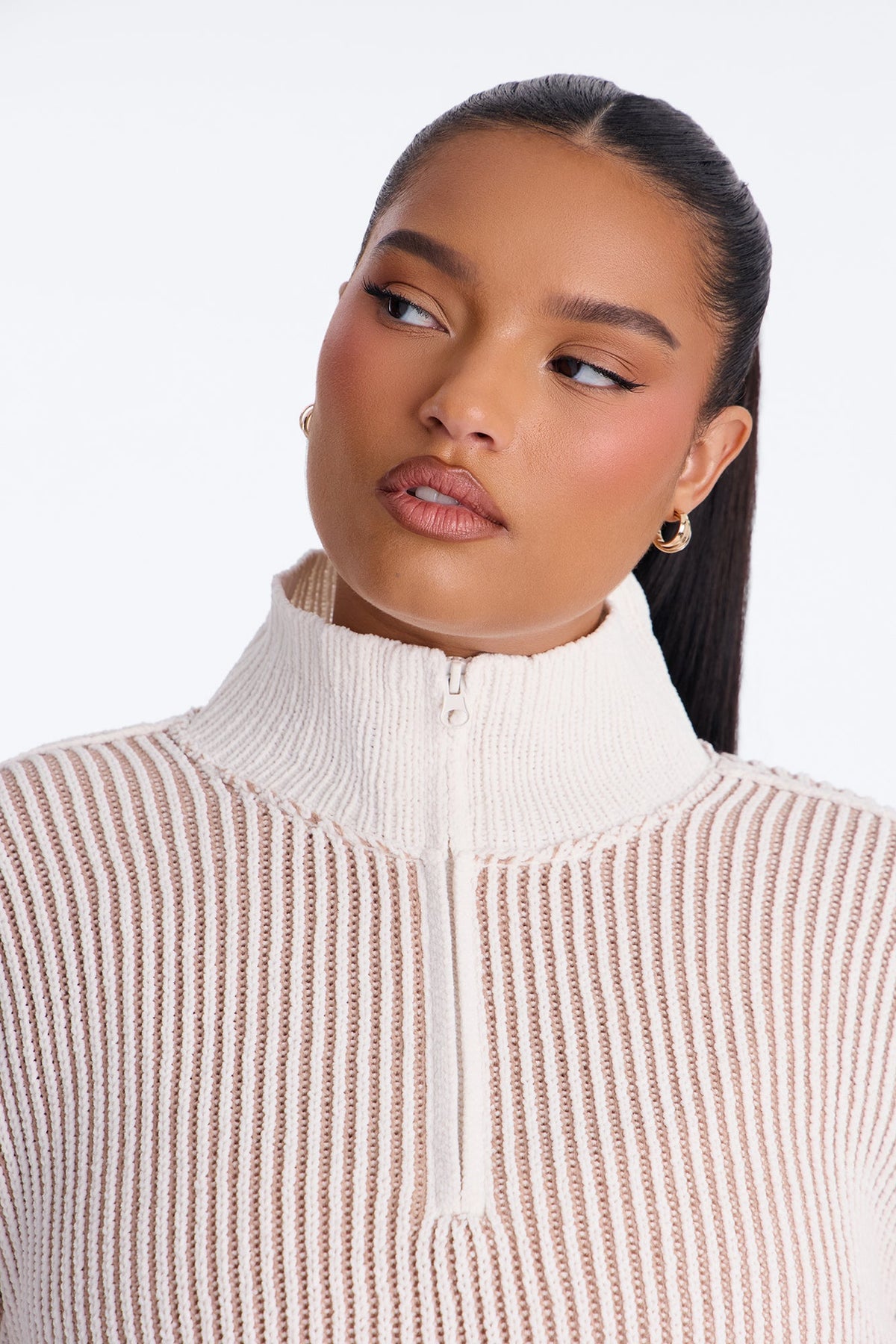 Fall Back Quarter Zipper Sweater - Taupe/combo
