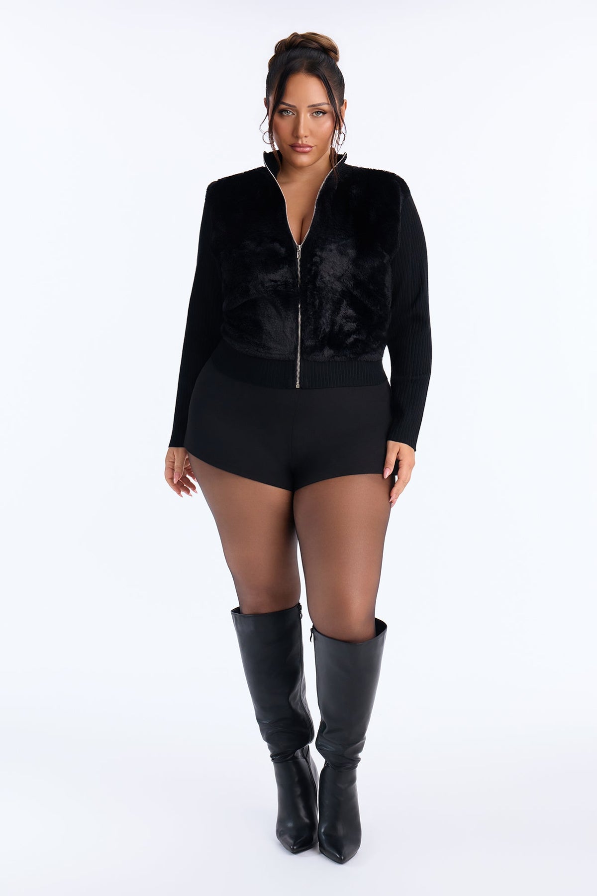 Melting Hearts Faux Fur Cardigan - Black