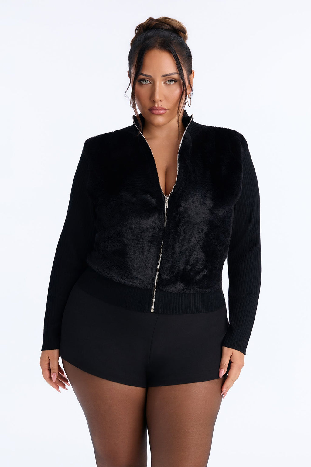 Melting Hearts Faux Fur Cardigan - Black