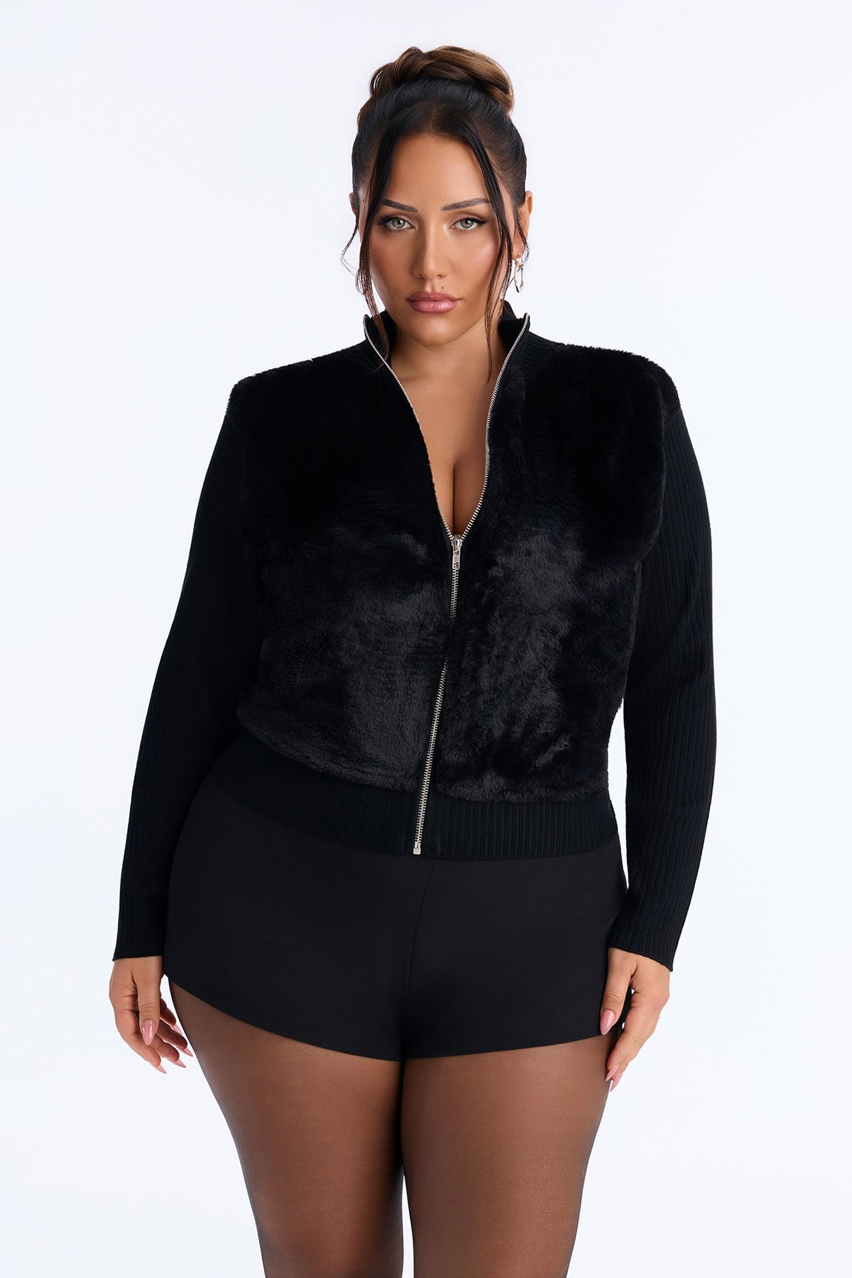 Melting Hearts Faux Fur Cardigan - Black